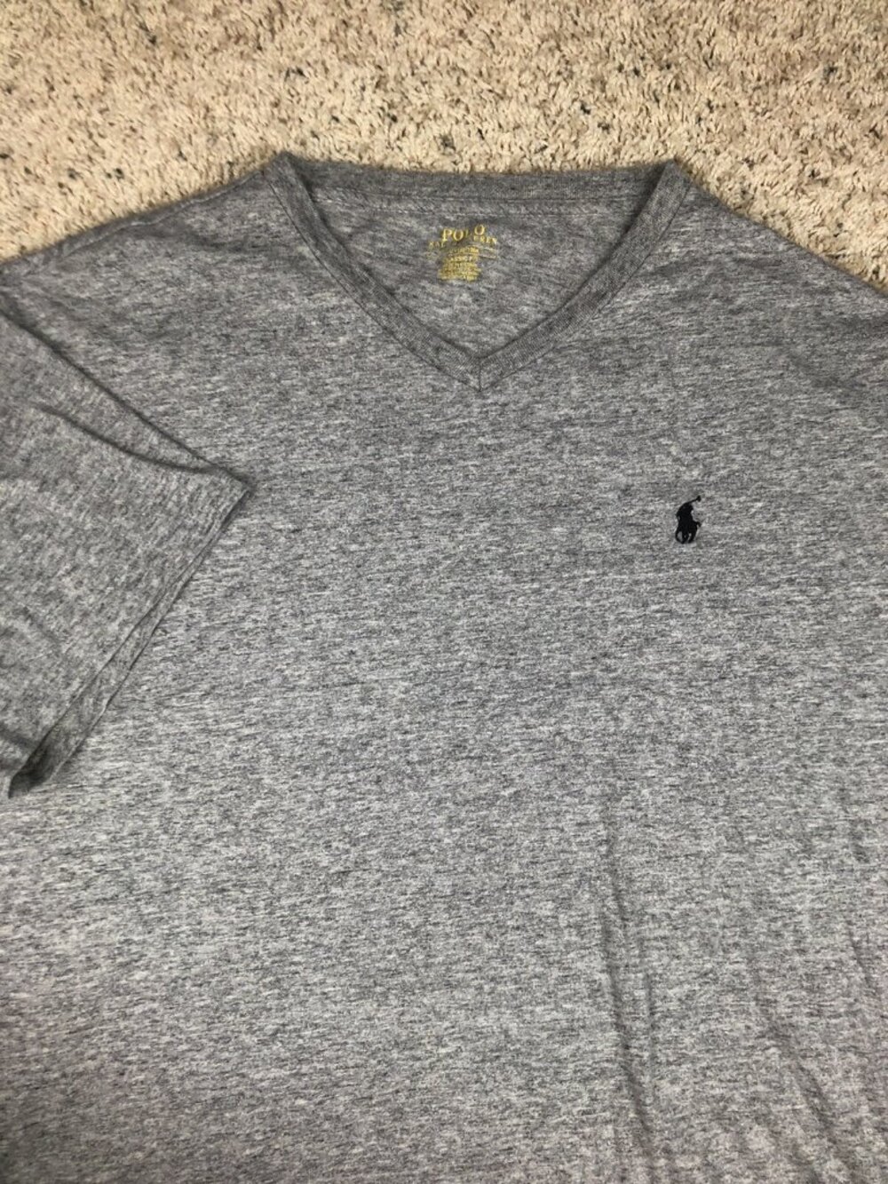 Polo Ralph Lauren T-Shirt Men Large Gray Solid Short Sleeve Cotton V Neck